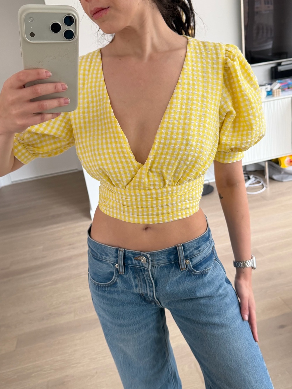 Song of Style Jane Top in Yellow Gingham Size Small